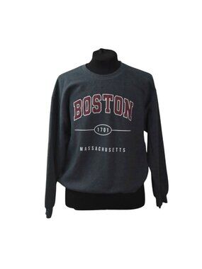 Boston Massachusetts Sweatshirt Gildan Heavy Blend Mens L Gray Crewneck Prep